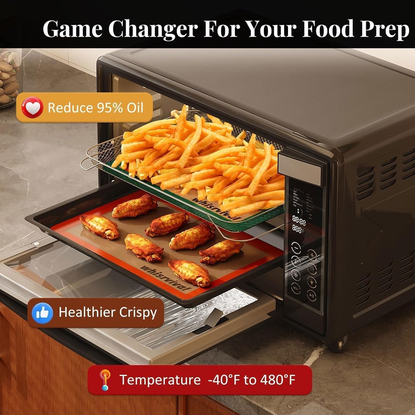 Silicone Baking Mat, Reusable Silicone Baking Sheets for Oven, 2Pcs Half Sheet(16.5"x11.6") Non-Stick Silicone Mats for Baking Cookies, Bread, Roasting Vegetables, Meat, Candy Making