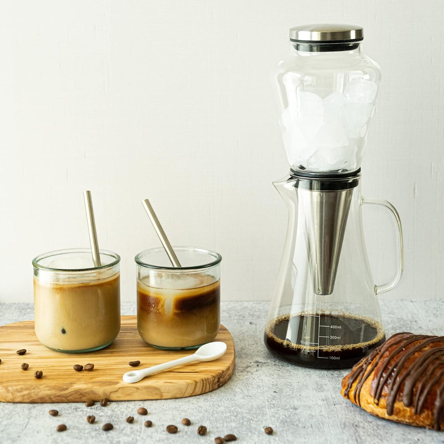 Ice Dripper Cold Brew Coffee Maker - Fire Toughened Borosilicate Glass Pitcher - 304 Stainless Steel Filter - 500ml - Cafe Crush Club