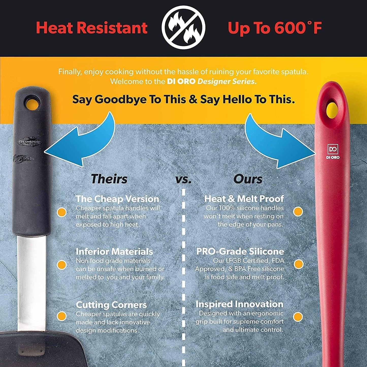 DI ORO Seamless Series Pro 14 Inch Extra Large Silicone Spatula - 600°F Heat-Resistant Rubber Spatula - Great for Baking, Cooking, and Scraping - BPA Free and LFGB Certified Food Safe Silicone (Red)