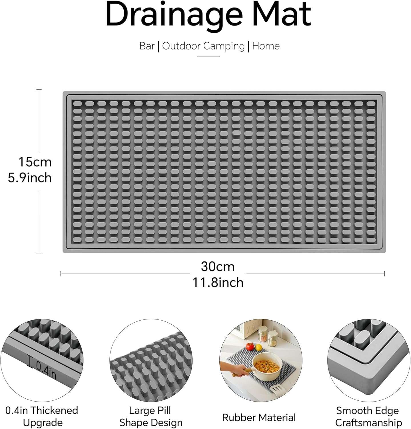 2 Pack Bar Mat, Drying Mat Household Bar Tools,Gray Cocktail Bar Mat 5.9''X12''，Suitable for Bar, Outdoor Camping, Home Bar Mats