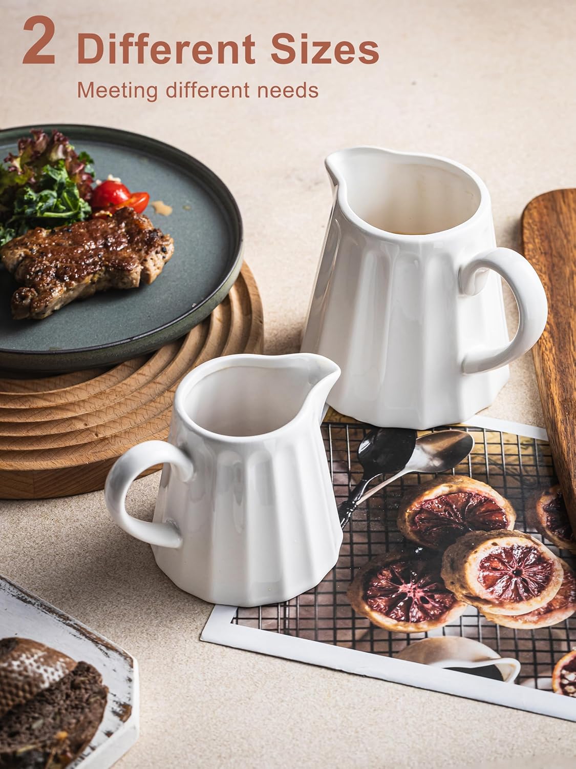 Ceramic Creamer Pitcher,17 Oz Coffee Creamer Container with Handle, Small Milk Pitcher Pourer for Sauces, Salad, White