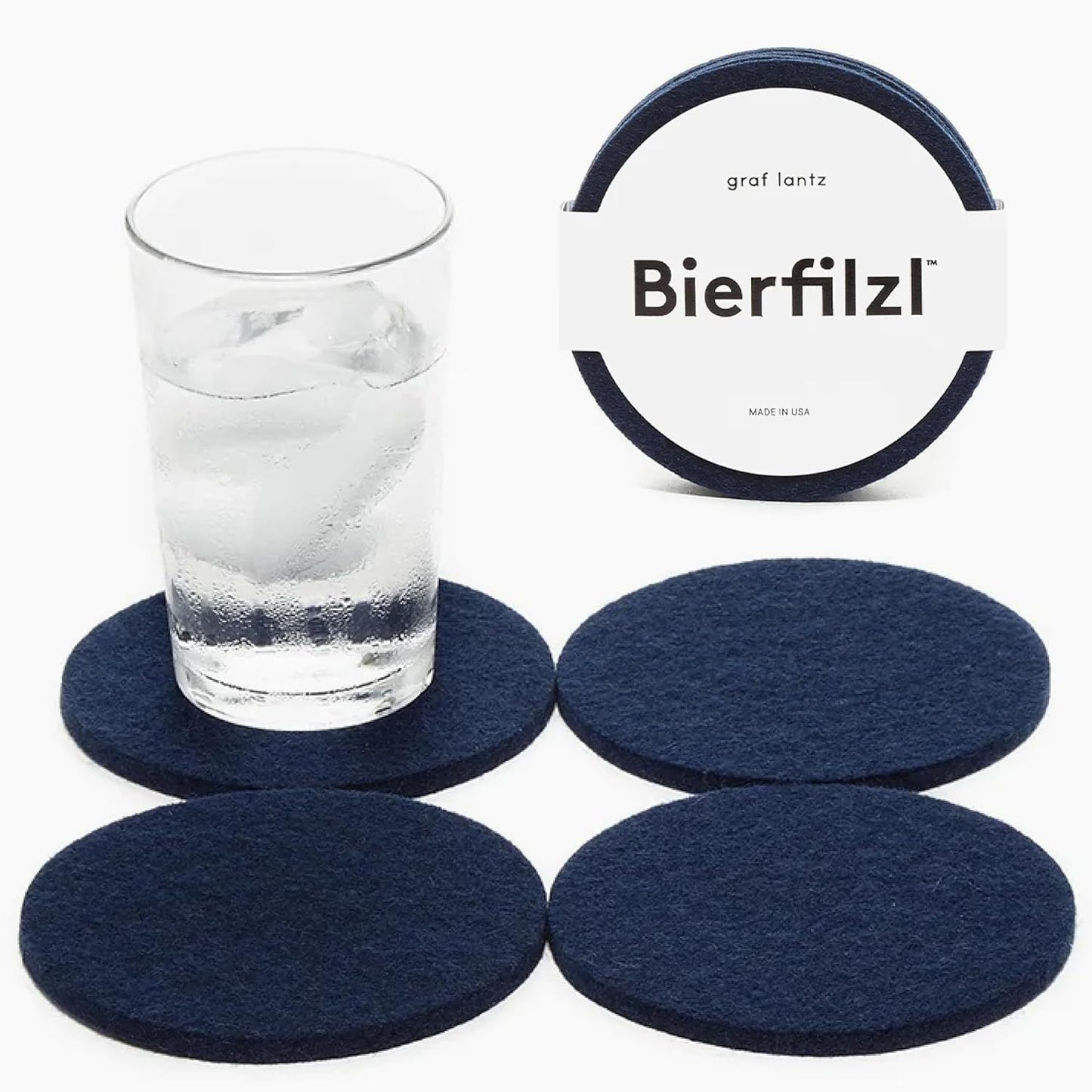 Graf Lantz - Bierfilzl Merino Wool Round Coasters Set of 4 - Marine (4" Circles) - Absorbs 30% of Weight - German Wool - Heat Resistant, Sustainable, & Reusable - Home Decor & Coffee Table Decor