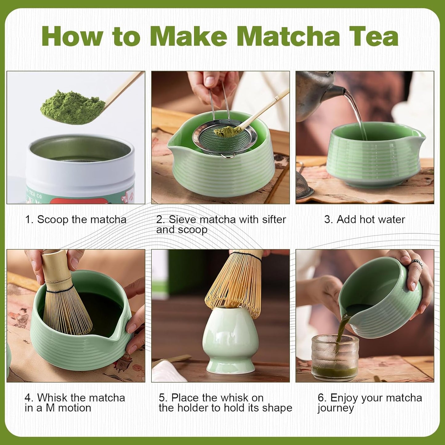 Matcha whisk Set, 8 PCS Ceramic Matcha Kit, Matcha Tea Set with Whisk, Ceramic Bowl, Sifter, Scoop, Holder, Stand, and Tea Towel, Gift for Matcha Lover