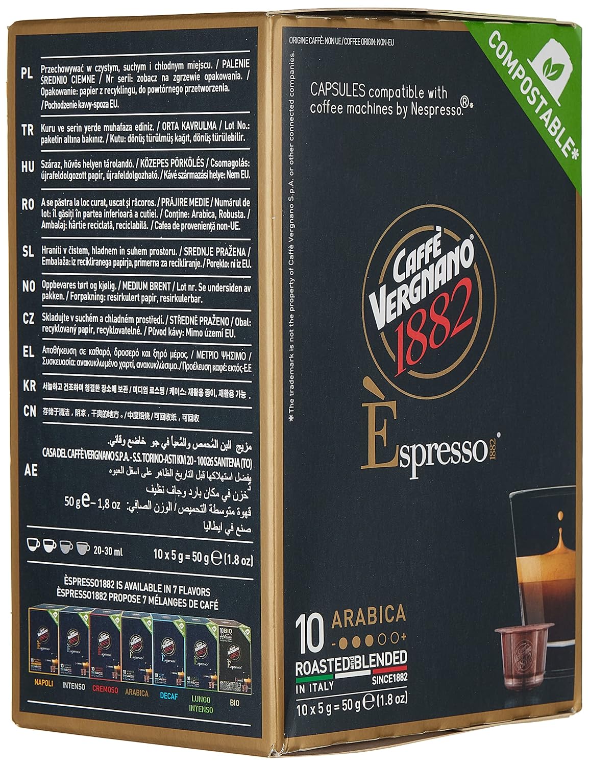 Caffe' Vergnano 1882 120 Count Oro Original Line Machine Compatible, Compostable Expresso Capsules, Arabica Medium Roast Coffee Pods with notes of Vanilla and Milk Chocolate, Intensity 4/10