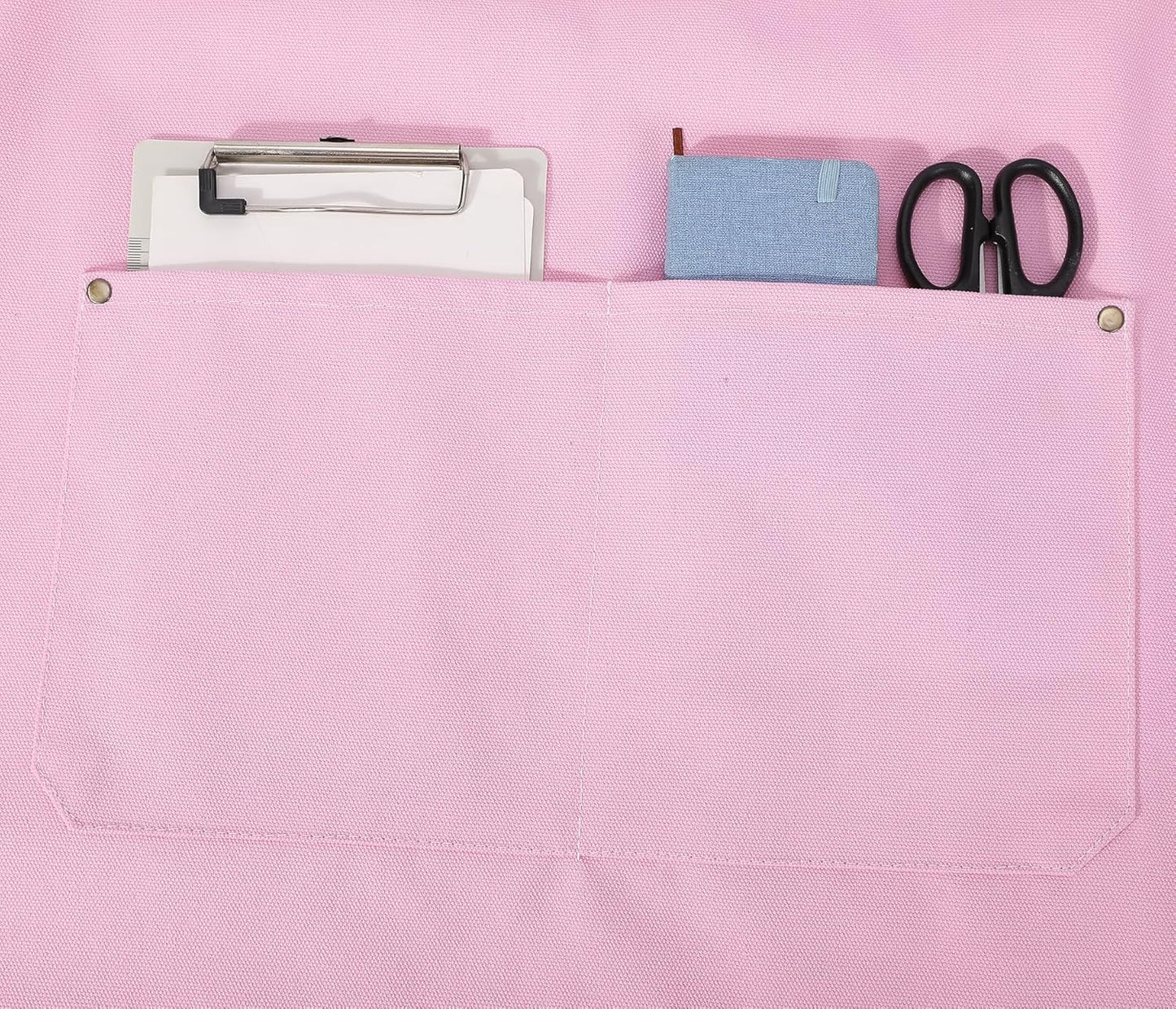 AFUN Chef Aprons for Men Women with Large Pockets, Cotton Canvas Cross Back Heavy Duty Adjustable Work Apron, Size M to XXL (Lightpink)