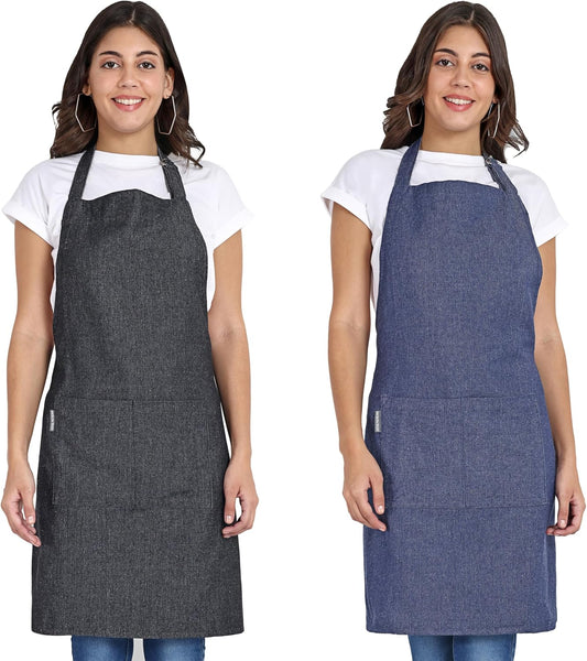 Chef Apron, Recycled Cotton Kitchen Apron with an Adjustable Neck with Long Ties, for cooking, baking