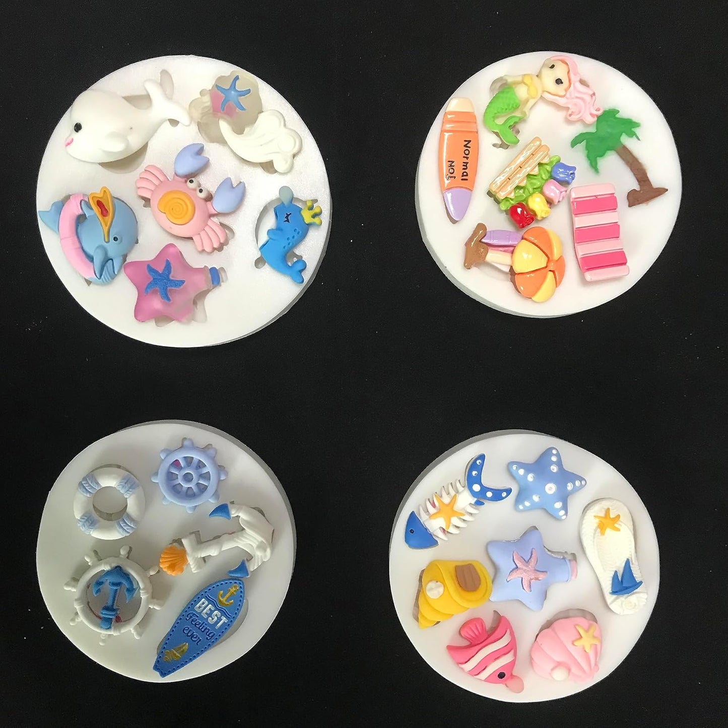 Lovely Small Items Silicone Fondant Molds Set For Cake Topper, Gumpaste, Candy & Chocolate, Polymer Clay and More (Sea life & Beach)