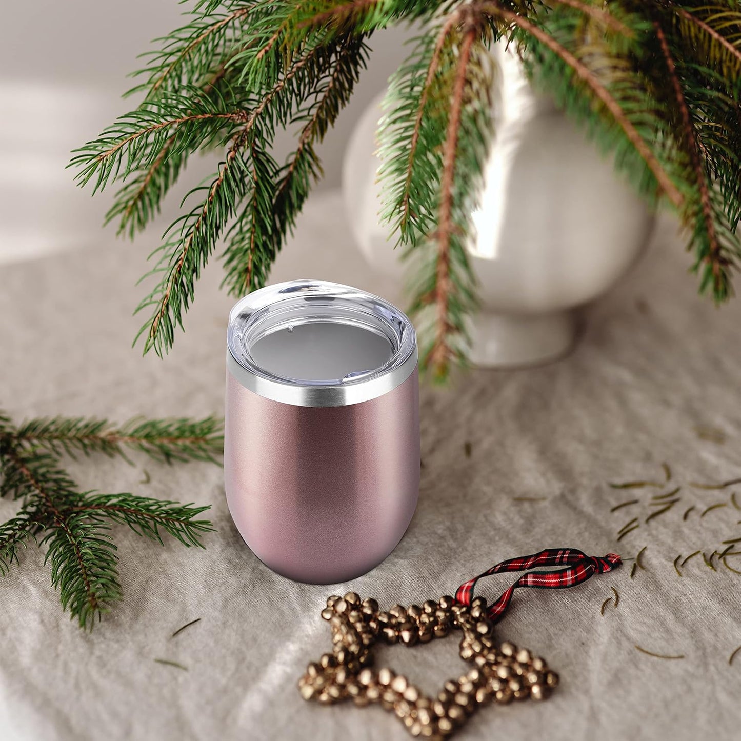 DOMICARE Stainless Steel Wine Tumbler Bulk with Lid, Personalized Rose Gold Insulated Tumblers Set, 12oz Travel Coffee Cups Pack of 8