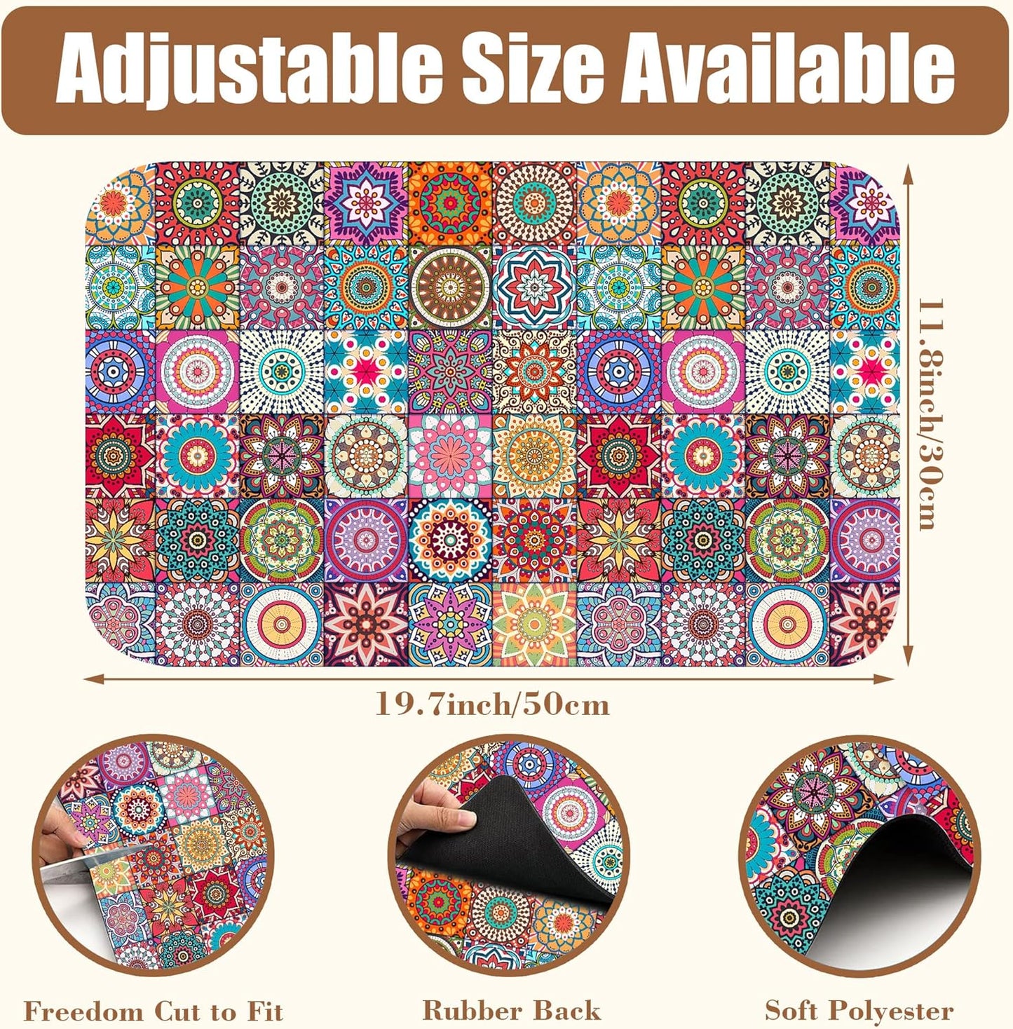 Vintage Mexican Ethnic Mandala Dish Drying Mat for Kitchen Counter Bar Mat Hide Stain Absorbent Rubber Backed Coffee Maker Espresso Machine Accessories 11.8 x 19.7 Inch