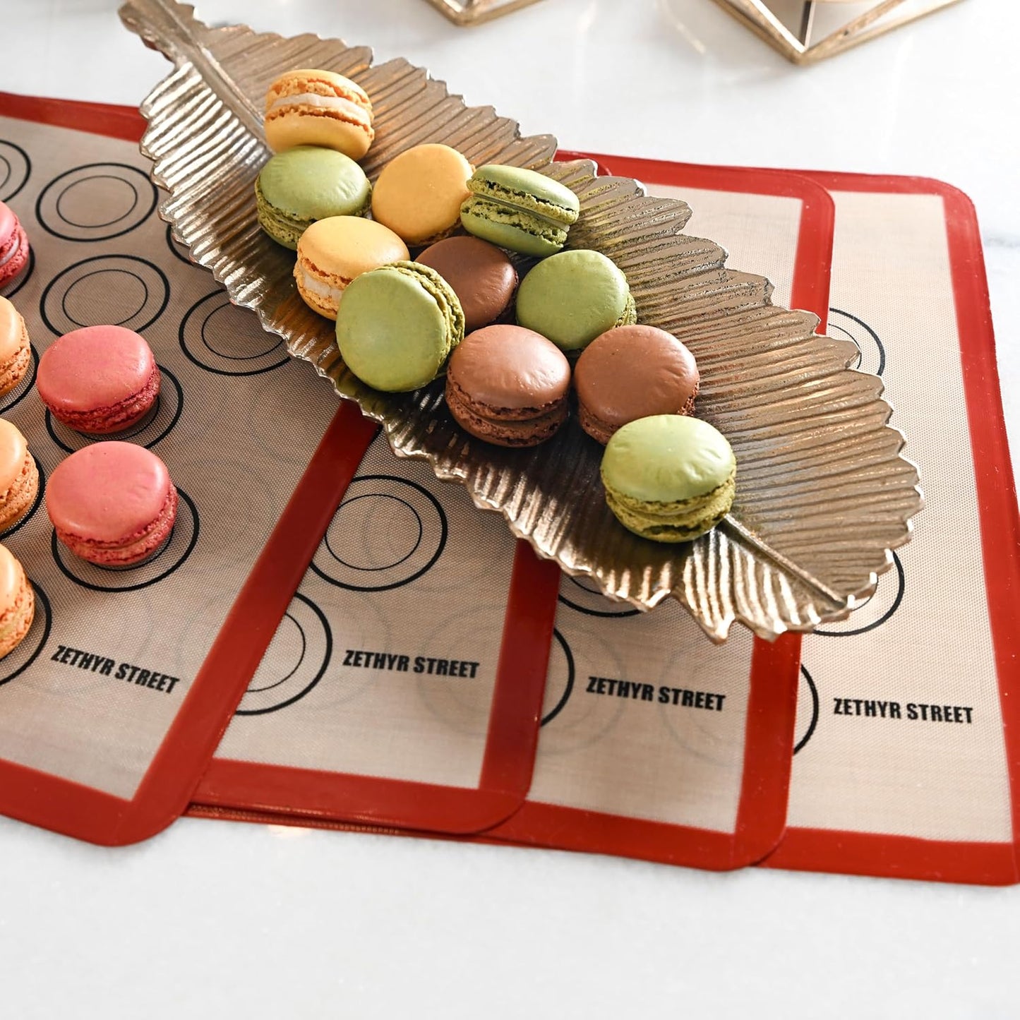 Macaron Silicone Baking Mats - Set of 10 - Full Size - 16.5 x 24, Non-Stick Macaron Mat for Perfect Baking - Dishwasher & Oven Safe, Ideal for Macarons, Cookies, Bread, Red Border