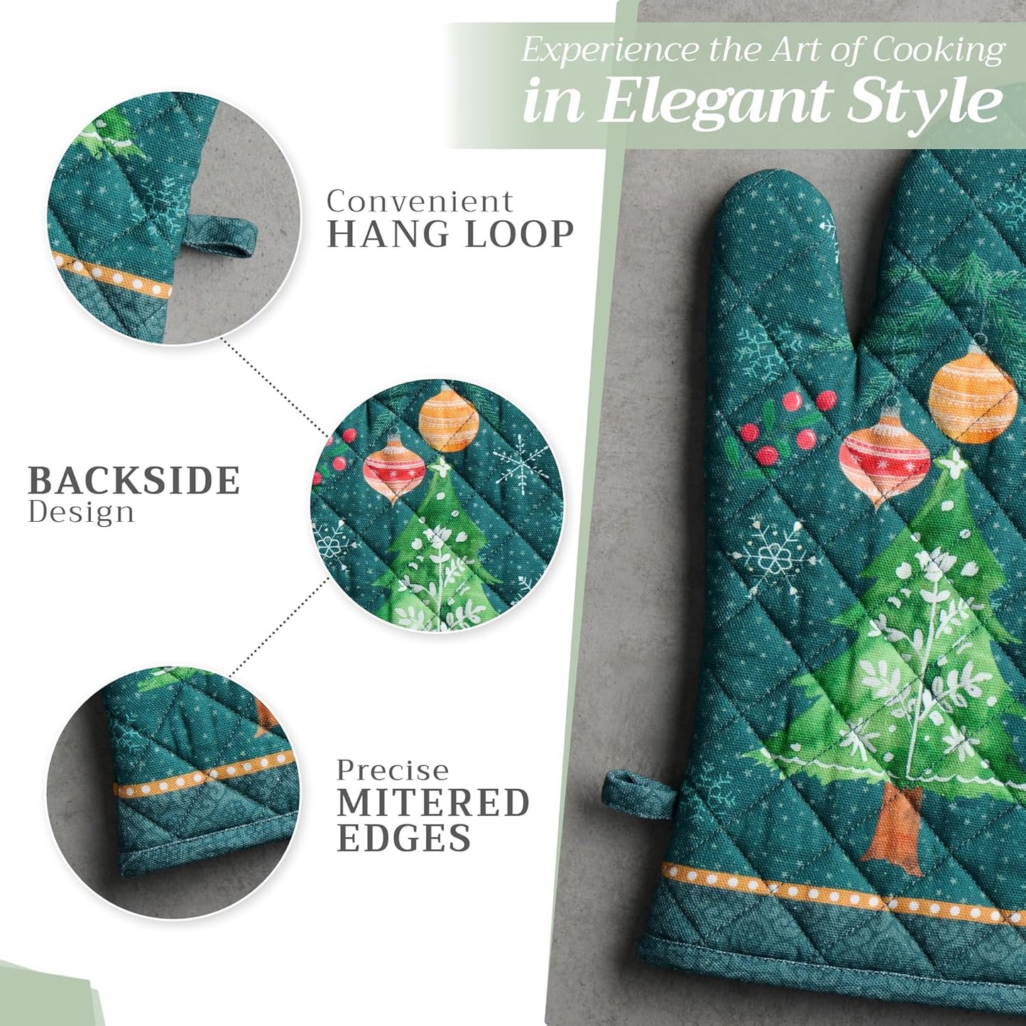 Maison d' Hermine Oven Gloves 100% Cotton Oven Mitt 7" x 13" with Loop Heat Resistant, BBQ, Cooking Gloves, Baking, Grilling, Kitchen, Handling Hot Pans (Pack of 1, Hygge Christmas)