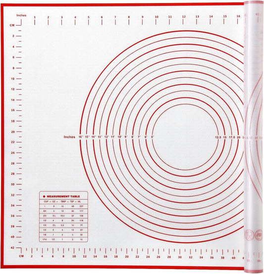 Yansumi Silicone Pastry Mat Extra Large Non-Slip Mat for Rolling Dough Pie Crust and Baking Non-Stick with Measurements(XL,28"L x 20"W, Red)