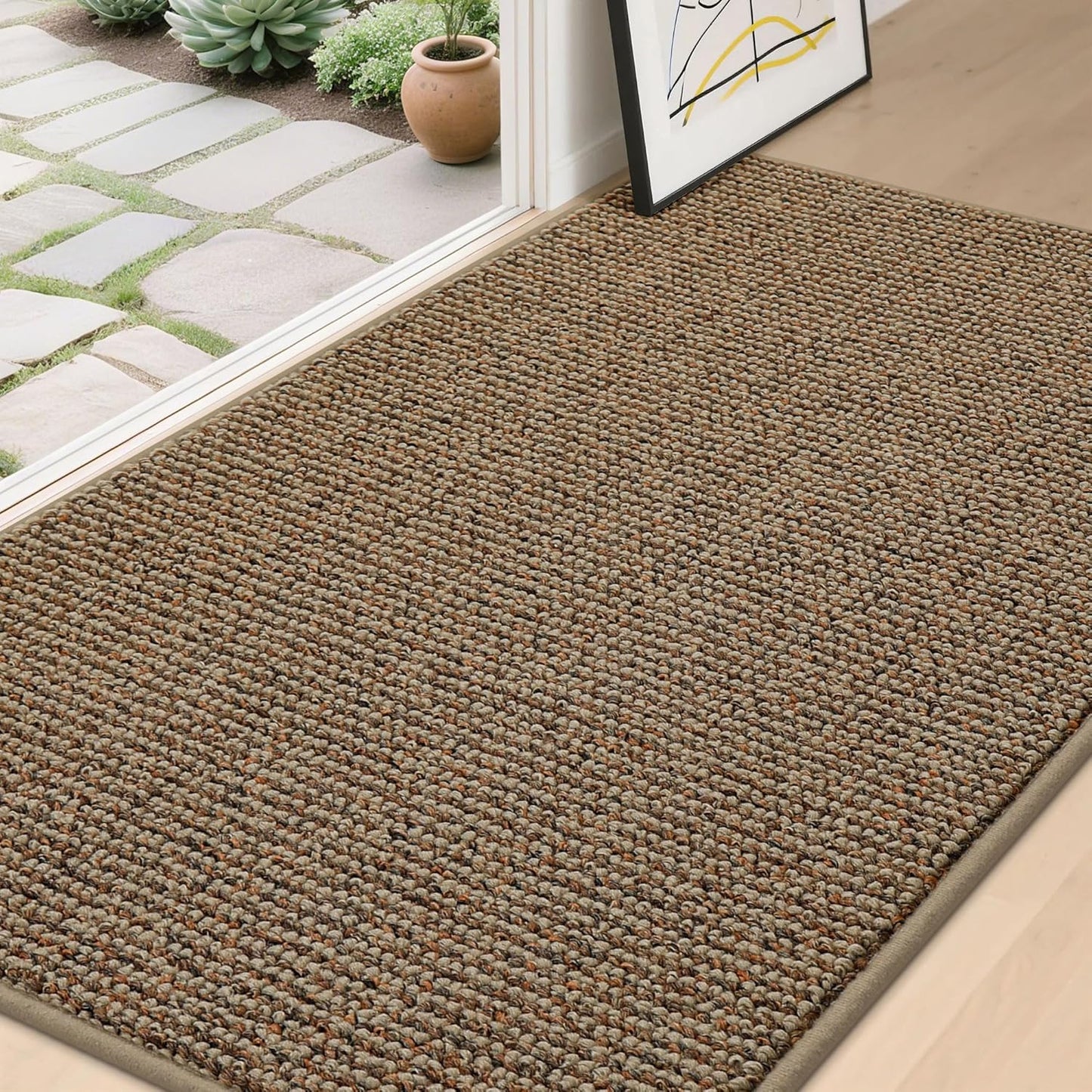 BEQHAUSE Dirt Trapper Door Mat 36" x 60", Non-Slip Washable Doormats Entrance Mat, Dirt Resistant and Absorbent Welcome Mat, Low Profile Floor Mats for Front Back Door and Entryway, Beige