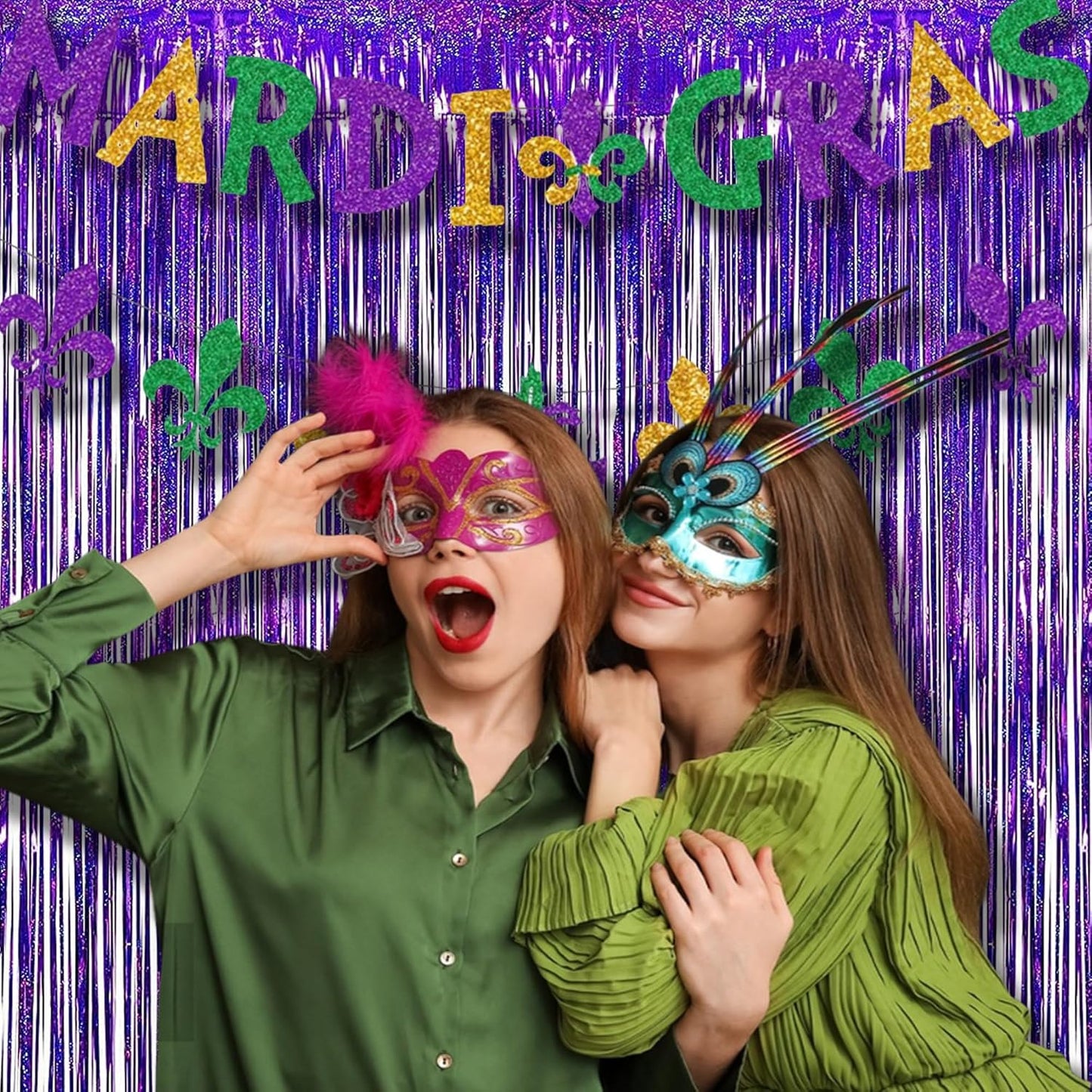 BRAVESHINE Purple Tinsel Foil Fringe Curtains - 2Pcs 3.2x8.2ft Metallic Holidays Photo Backdrop for Halloweens Birthdays Valentine's Bridal Shower Bachelorette Anniversary Engagement Party Supplies