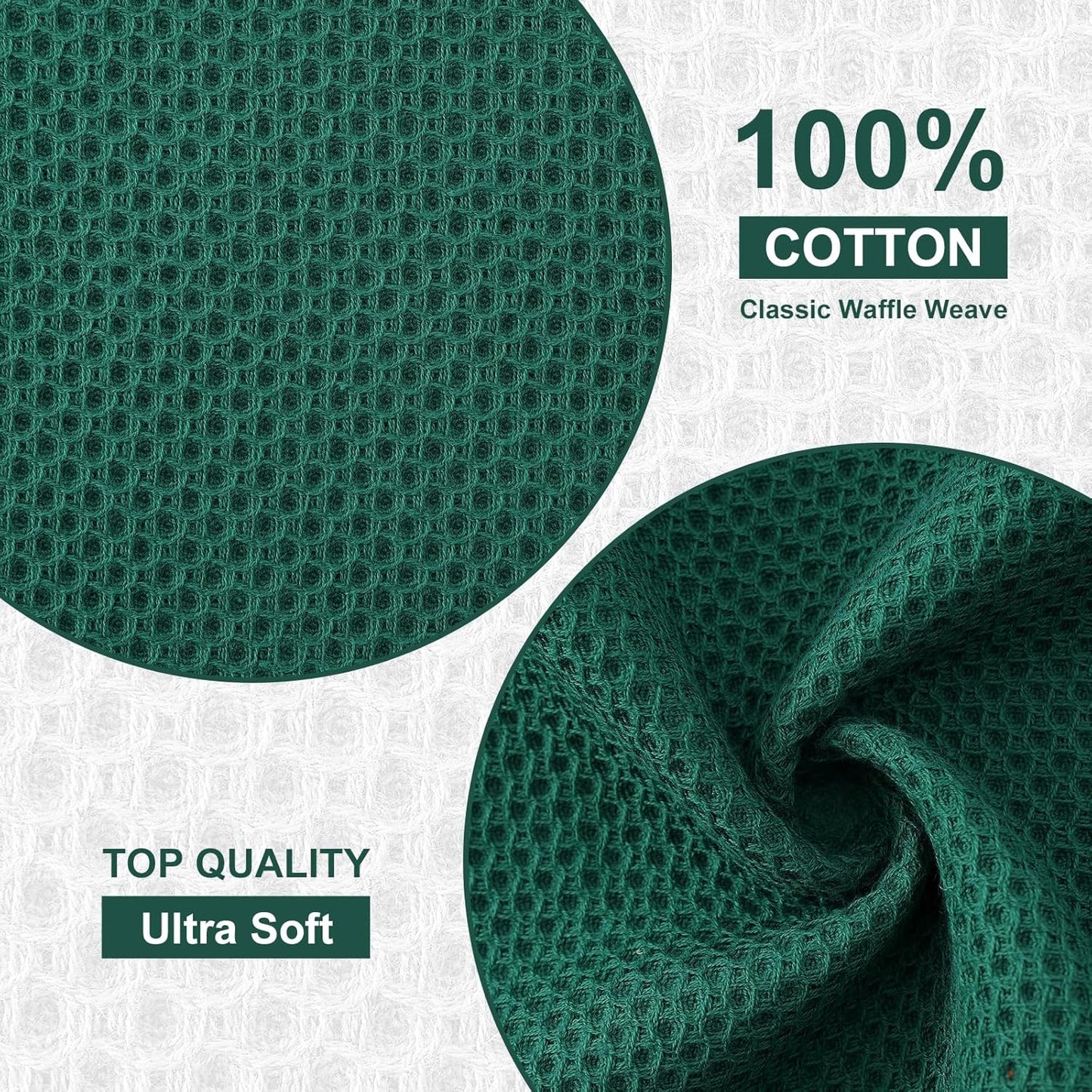 Kitinjoy 100% Cotton Kitchen Dish Cloths, 8 Pack Waffle Weave Ultra Soft Absorbent Dish Towels for Drying Dishes Quick Drying Kitchen Towels Dish Rags, 12 X 12 Inches, Dark Green