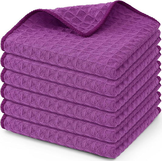 Homaxy Microfiber Waffle Weave Kitchen Dish Cloths, 12 x 12 Inch Ultra Absorbent and Solid Color Dish Towels for Kitchen Fast Drying Dishcloth for Washing Dishes, 6 Pack, Purple