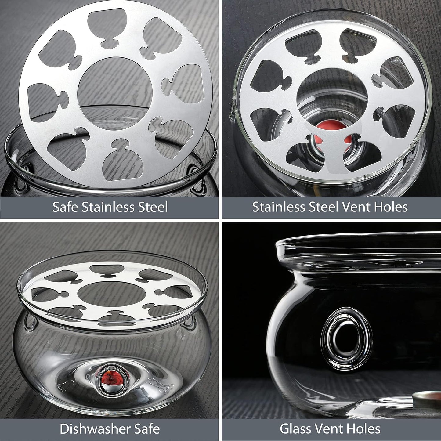 CnGlass 33.8oz Glass Teapot with Removable Infuser,Stovetop Safe Tea Kettle with Glass Tea Warmer 5.3 in/13.5cm Diameter