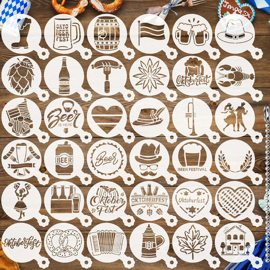 JULBEAR 36 Pieces Reusable Oktoberfest Cookie Cake Stencils Bavarian Style Templates Mold Tools for Oktoberfest Party Cookies Baking Painting Coffee Decoration
