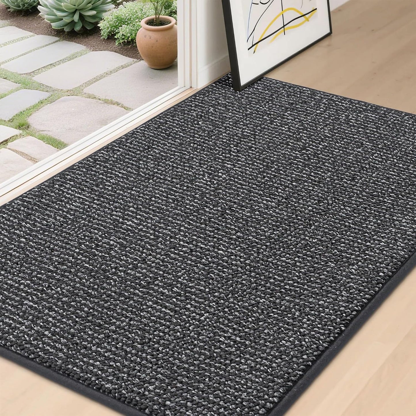 BEQHAUSE Dirt Trapper Door Mat 32" x 48", Non-Slip Washable Doormats Entrance Mat, Dirt Resistant and Absorbent Welcome Mat, Low Profile Floor Mats for Front Back Door and Entryway, Charcoal