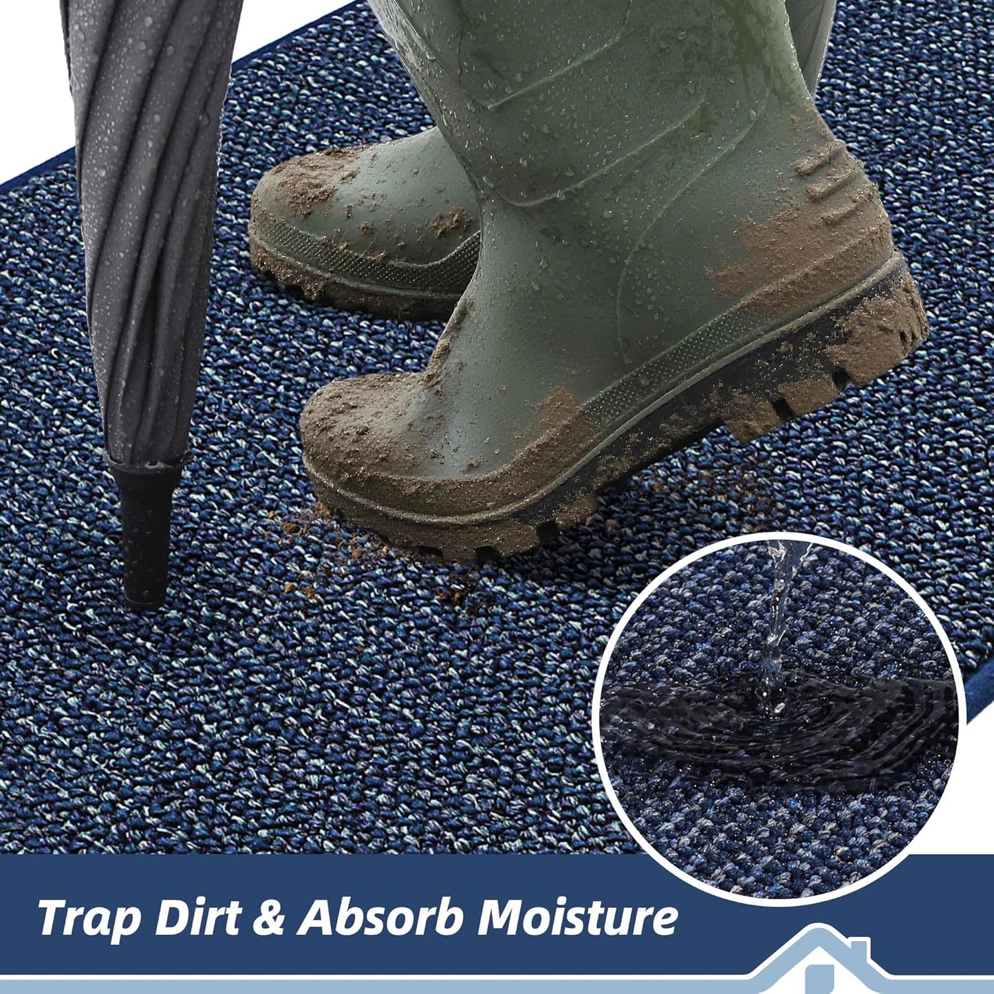 BEQHAUSE Dirt Trapper Door Mat 32" x 48", Non-Slip Washable Doormats Entrance Mat, Dirt Resistant and Absorbent Welcome Mat, Low Profile Floor Mats for Front Back Door and Entryway, Blue