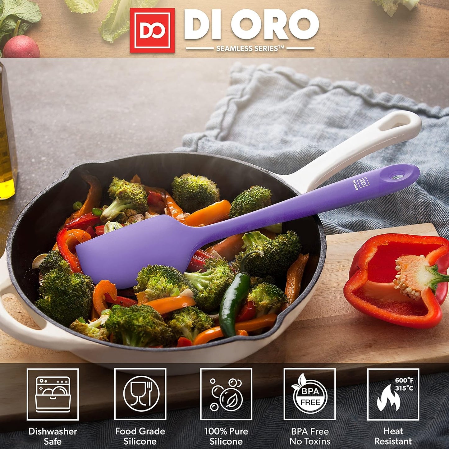 DI ORO Silicone Spatula - 600°F Heat-Resistant Rubber Kitchen Spatula for Baking, Scraping, & Mixing - BPA Free Nonstick Cookware Safe Flexible Utensil for Cooking - Dishwasher Safe (Lavender)