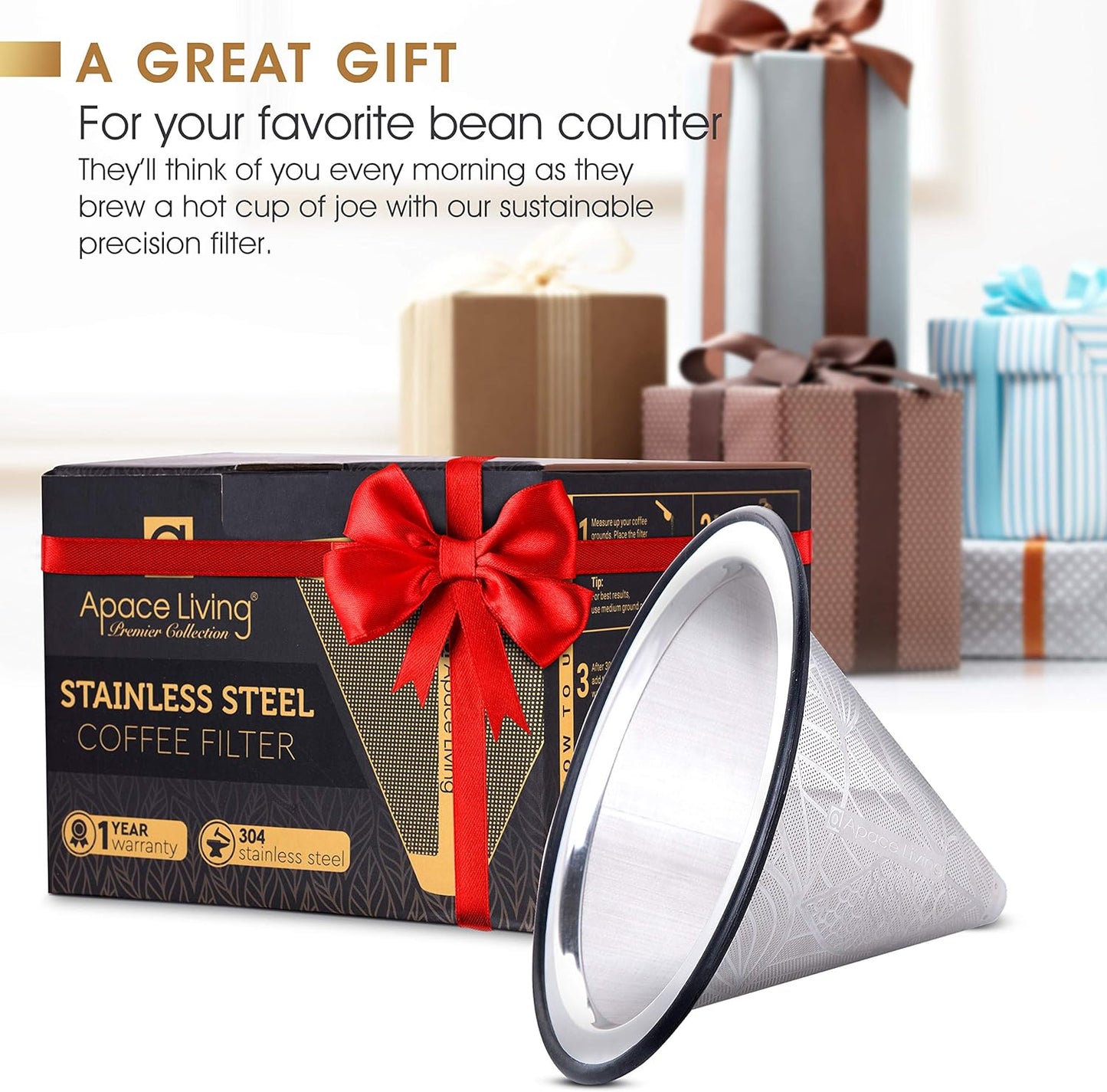 Compatible with Hario V60 Pour Over Coffee Filter - Wide Metal Base Reusable Stainless Steel Coffee Dripper - Paperless Coffee Filter for Sustainable Brewing