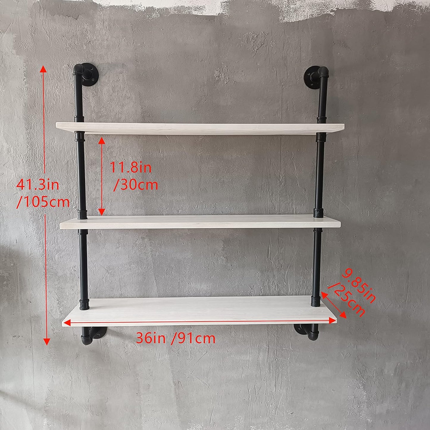 Floating Bookshel Industrial Pipe Shelving Pipe Shelves Rustic White Wall Shelves 36 Inch Farmhouse Book Shelves for Kitchen Bar,Bathroom Wall Mounted