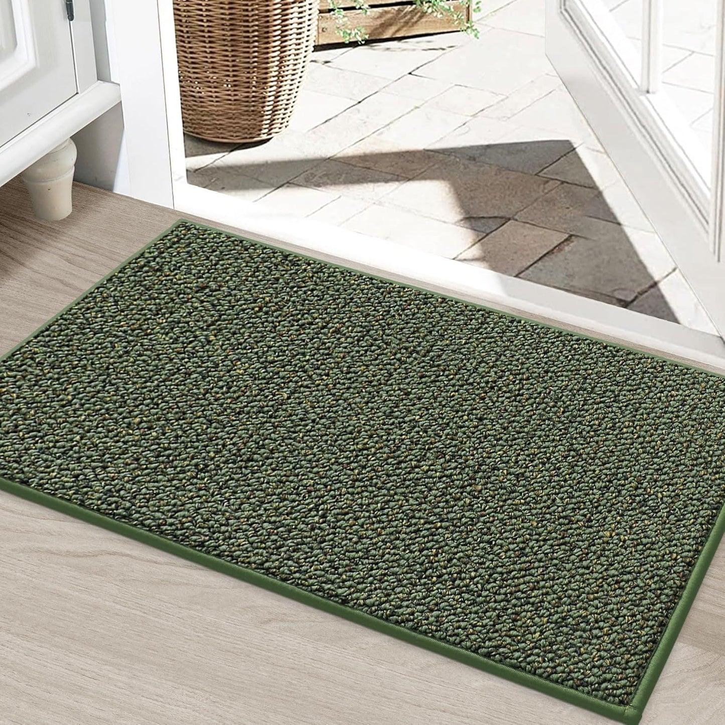 BEQHAUSE Dirt Trapper Door Mat 24" x 36", Non-Slip Washable Doormats Entrance Mat, Dirt Resistant and Absorbent Welcome Mat, Low Profile Floor Mats for Front Back Door and Entryway, Green