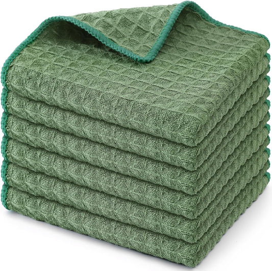 Homaxy Microfiber Waffle Weave Kitchen Dish Cloths, 12 x 12 Inch Ultra Absorbent and Solid Color Dish Towels for Kitchen Fast Drying Dishcloth for Washing Dishes, 6 Pack, Grass Green