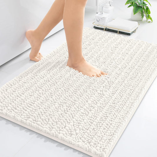 Arotive Luxury Chenille Bathroom Rug Mat, Extra Soft Thick Absorbent Shaggy Bath Rugs, Non-Slip Machine Wash Dry, Plush Bath Mats for Bathroom, Shower and Tub, 34x21, Ivory