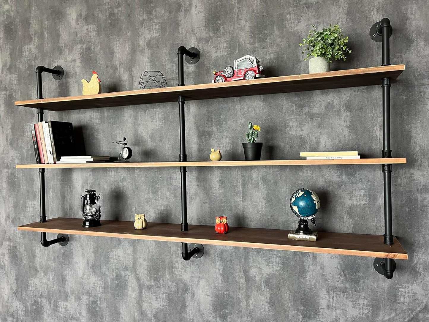 Floating Shelves 70 inch Wall Bookshelf Industrial Pipe Shelving Shelves Real Wood Planks Rustic Wall Shelves Hanging Bookshelves Farmhouse Kitchen Bar Shelving