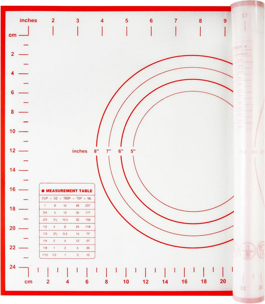 Yansumi Silicone Pastry Mat Extra Large Non-Slip Mat for Rolling Dough Pie Crust and Baking Non-Stick with Measurements (16x12, Red)
