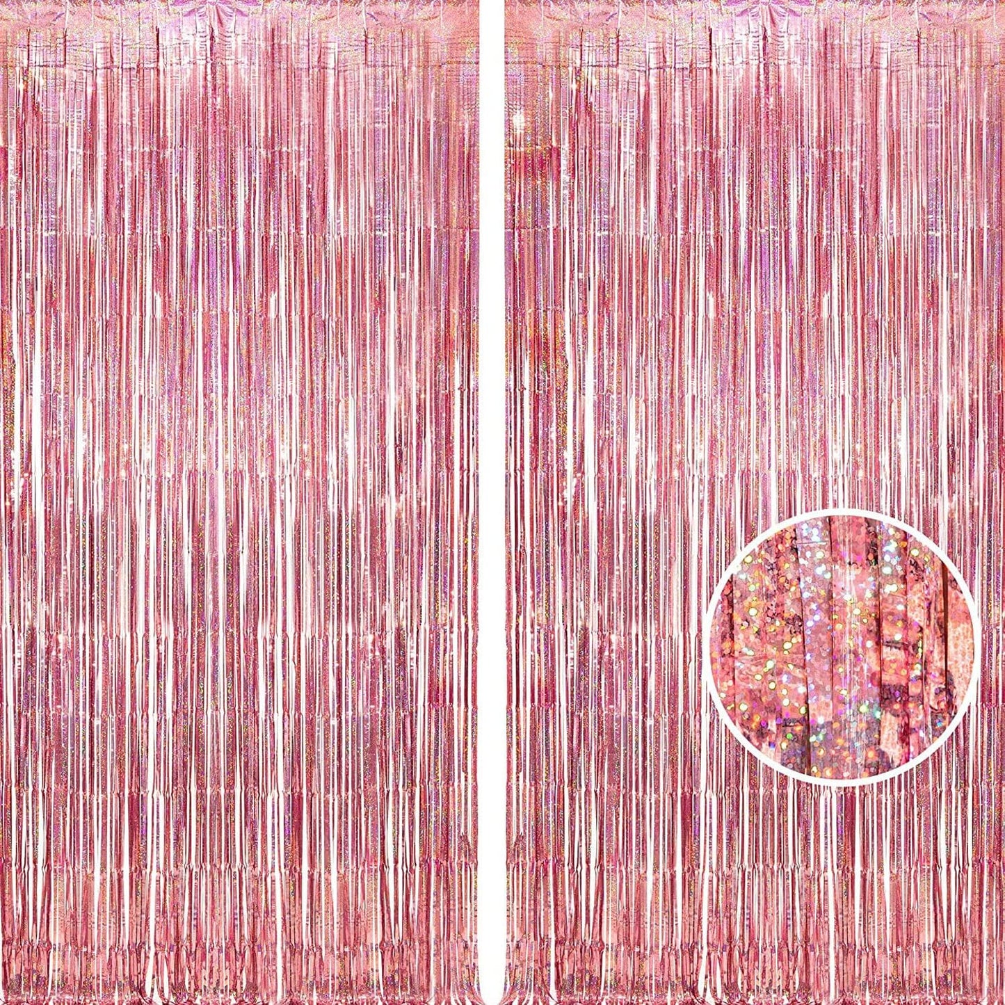 BRAVESHINE Rose-Gold Tinsel Foil Fringe Curtains - 2Pcs 3.2x8.2ft Metallic Holiday Photo Booth Backdrop Party Supplies for Birthdays Valentines Day Bridal Shower Bachelorette Engagement Party