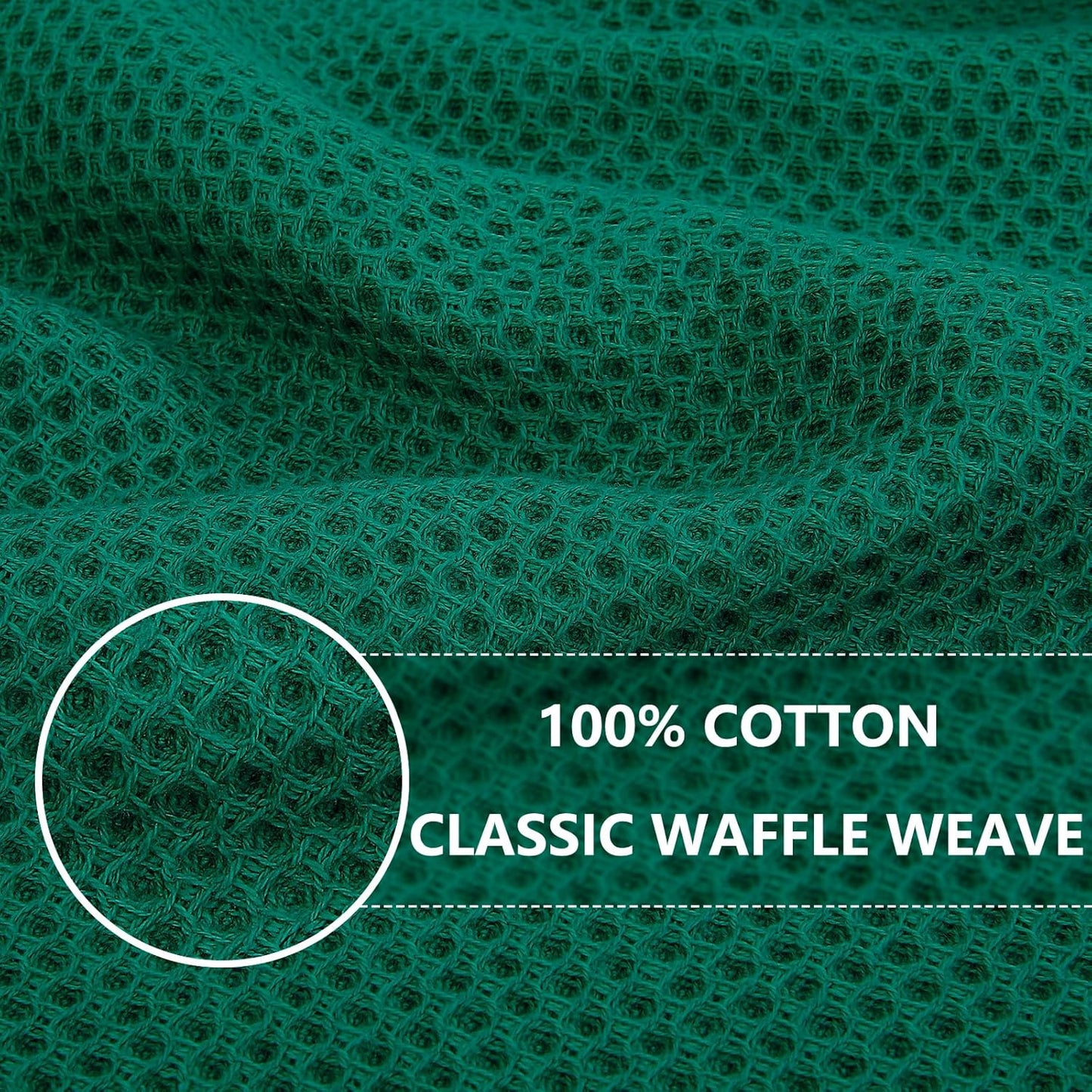 Homaxy 100% Cotton Waffle Weave Kitchen Dish Cloths, Ultra Soft Absorbent Quick Drying Dish Towels, 12 x 12 Inches, 6-Pack, Dark Green