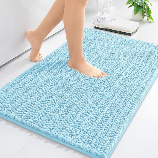 Arotive Luxury Chenille Bathroom Rug Mat, Extra Soft Thick Absorbent Shaggy Bath Rugs, Non-Slip Machine Wash Dry, Plush Bath Mats for Bathroom, Shower and Tub, 30x20, Blue