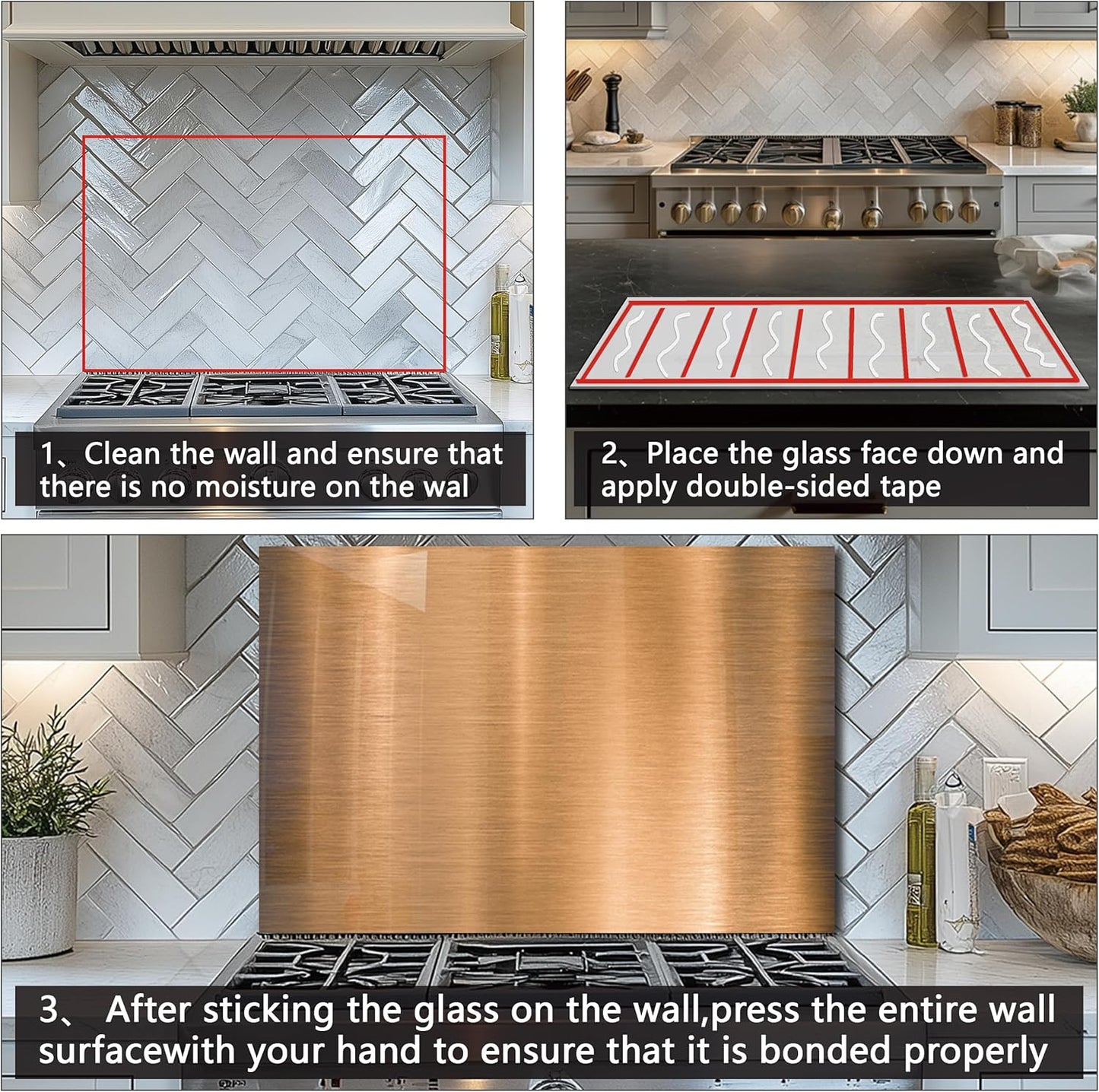 DAIFURONGE Tempered Glass Backsplash For Kitchen Behind Stove, Stove Backsplash Top Cover,Easy to Clean Glass Splashback, Sink Cover Splash Guard, Kitchen Wall Decor (27.56"x19.69"(70x50cm))