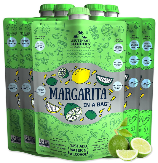 Lt. Blender's Margarita in a Bag - Margarita Mix - Each Bag Makes 1/2 Gallon of Frozen Margaritas – Non-GMO Cocktail Mix - No Blender Needed – Add Liquor, Wine or as a Mocktail (Pack of 5)