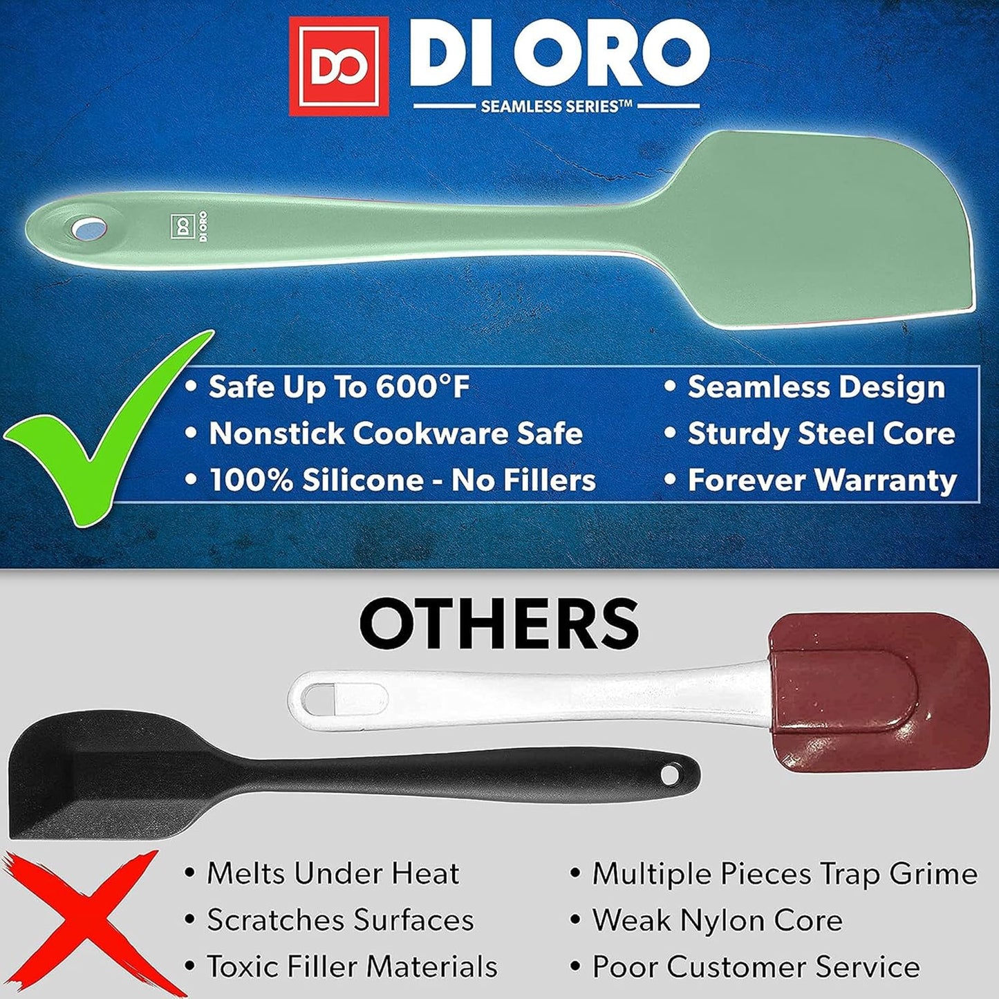 DI ORO Silicone Spatula Set - Rubber Kitchen Spatulas for Baking, Cooking, & Mixing - 600°F Heat-Resistant & BPA Free Silicone Scraper Spatulas for Nonstick Cookware - Dishwasher Safe (4pc, Sage)