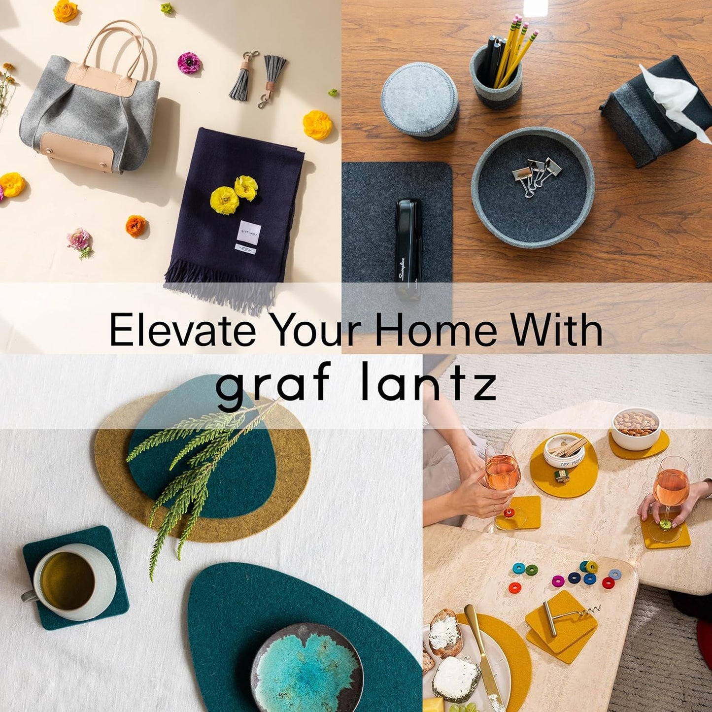 Graf Lantz - Bierfilzl Merino Wool Round Coasters Set of 4 - Ikebana (4" Circles) - Absorbs 30% of Weight - German Wool - Heat Resistant, Sustainable, & Reusable - Home Decor & Coffee Table Decor