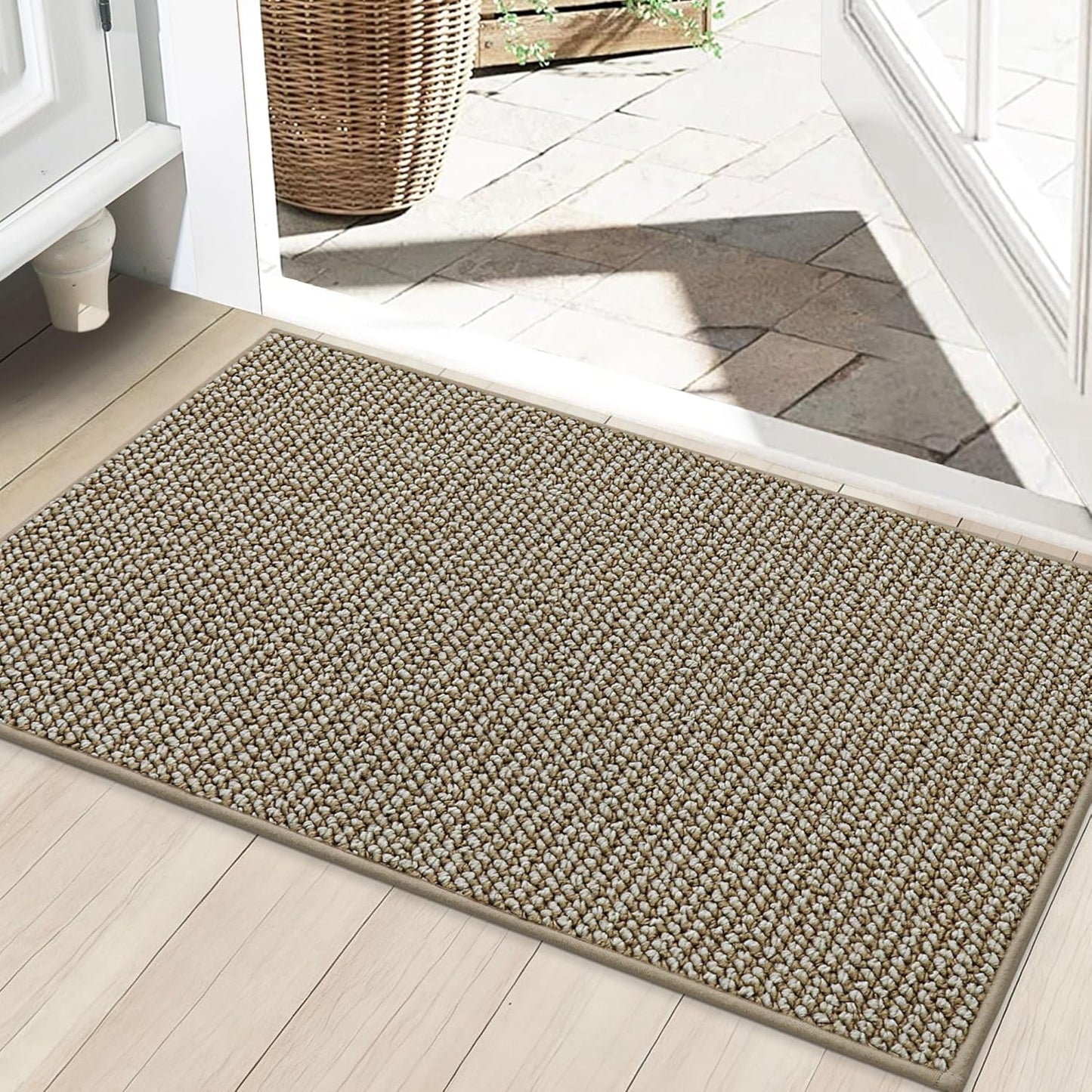 BEQHAUSE Dirt Trapper Door Mat 24" x 36", Non-Slip Washable Doormats Entrance Mat, Dirt Resistant and Absorbent Welcome Mat, Low Profile Floor Mats for Front Back Door and Entryway, Light Beige
