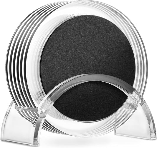 Acrylic Drink Coasters Set of 6 | Premium Stylish Black 4 Inch Coaster Set for Tabletop, Coffee Table Protection | Coasters Will Not Scratch Your Wood Tables or Stick to Glass | Home Decor Accent