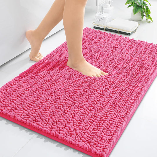 Arotive Luxury Chenille Bathroom Rug Mat, Extra Soft Thick Absorbent Shaggy Bath Rugs, Non-Slip Machine Wash Dry, Plush Bath Mats for Bathroom, Shower and Tub, 30x20, Deep Pink