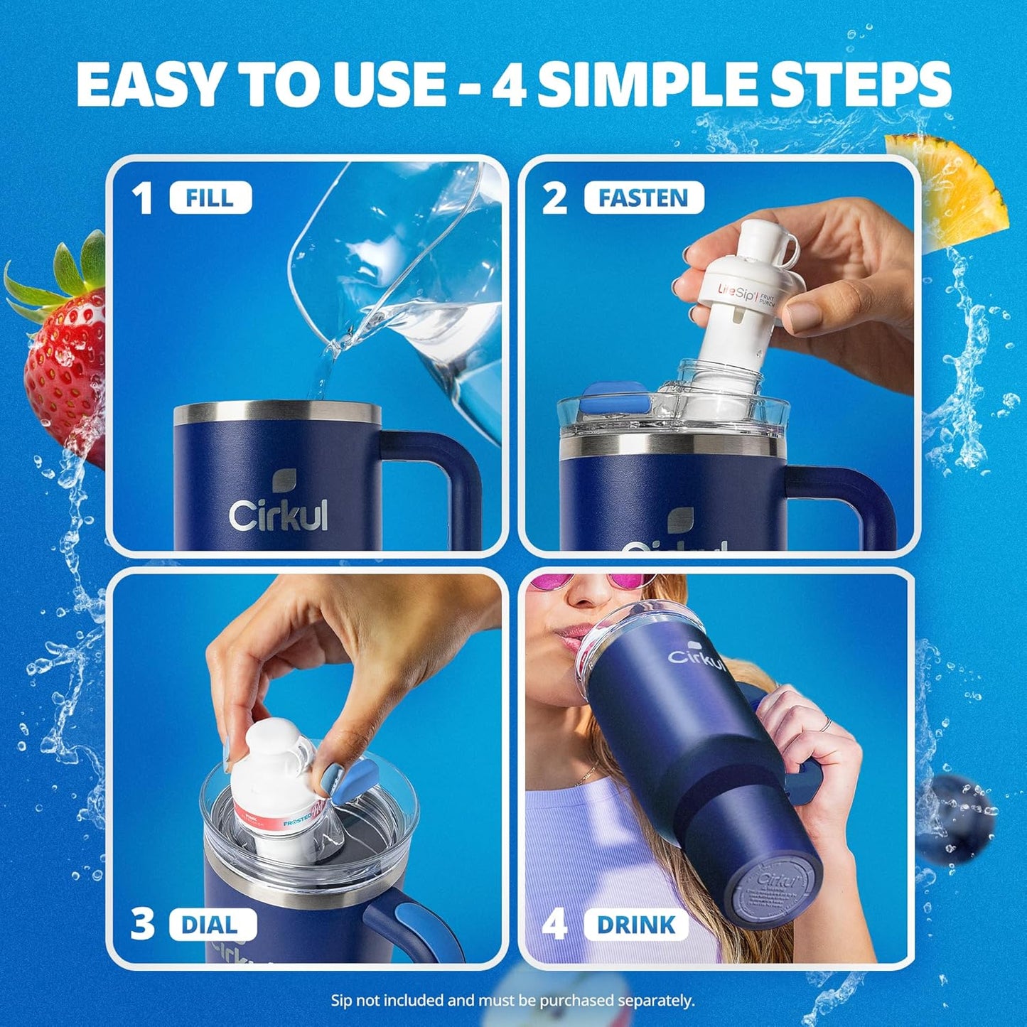 Cirkul 40oz. Midnight Blue Stainless Steel Tumbler with Handle, All-Day StrawSip™, Double-Wall Insulated