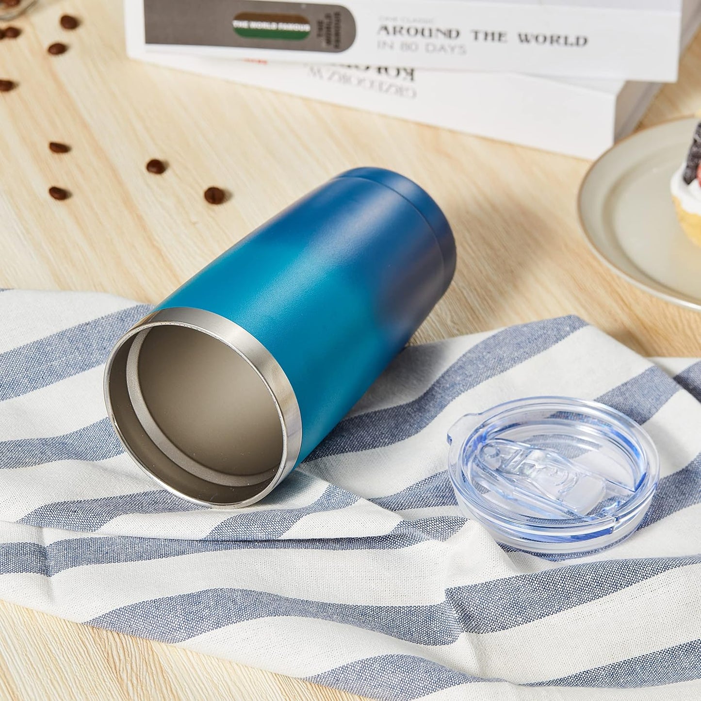 COMOOO 20oz Tumbler with Straw Stainless Steel Insulated Coffee Tumbler Cups Double Wall Vacuum Travel Coffee Mug with Splash Proof Sliding Lid for Hot Cold Drinks (Dark Night, 8 Pack)