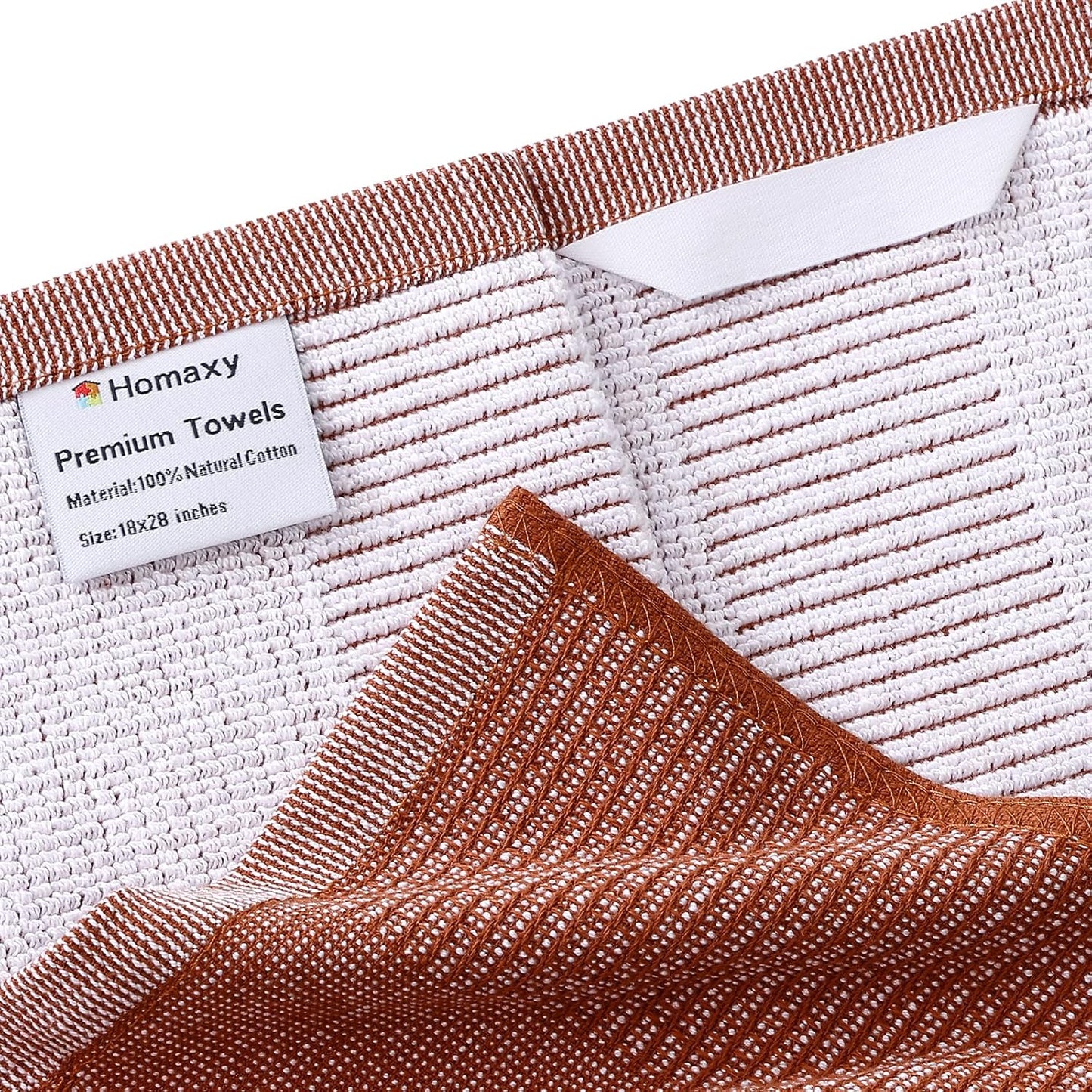 Homaxy Premium Kitchen Towels(18”x 28”, 6 Pack), Large Cotton Kitchen Hand Towels, Flat and Terry Dish Towels, 380 GSM Highly Absorbent Tea Towel Set with Hanging Loop, Rust