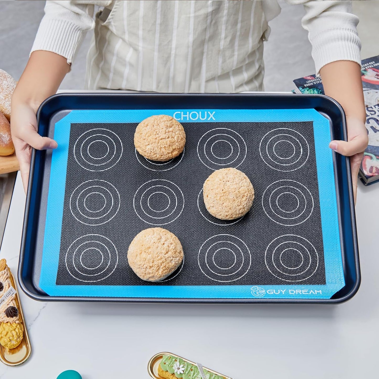 2PCs GUY DREAM Perforated Silicone Baking Mat 11-4/5" x 15-3/4" - 1 Piece Choux Mat for Baking Cookie- Steaming Mesh For Half Size Cooking Sheet - Non-Stick Reusable Oven Liner