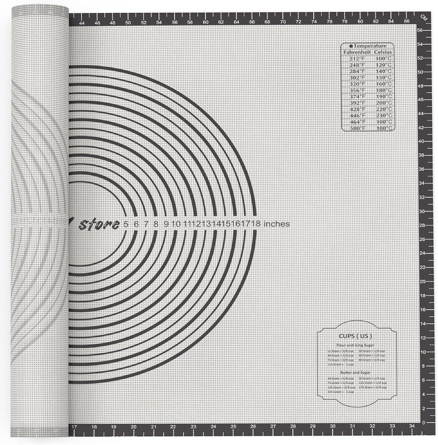 28 * 20 inches black, Non-Slip Silicone Baking Sheets - Baking Mat with 0.7mm Thickness - Non-Stick Pastry & Cookie Mat for Kitchen Counter for Rolling Out Dough with Measurements.