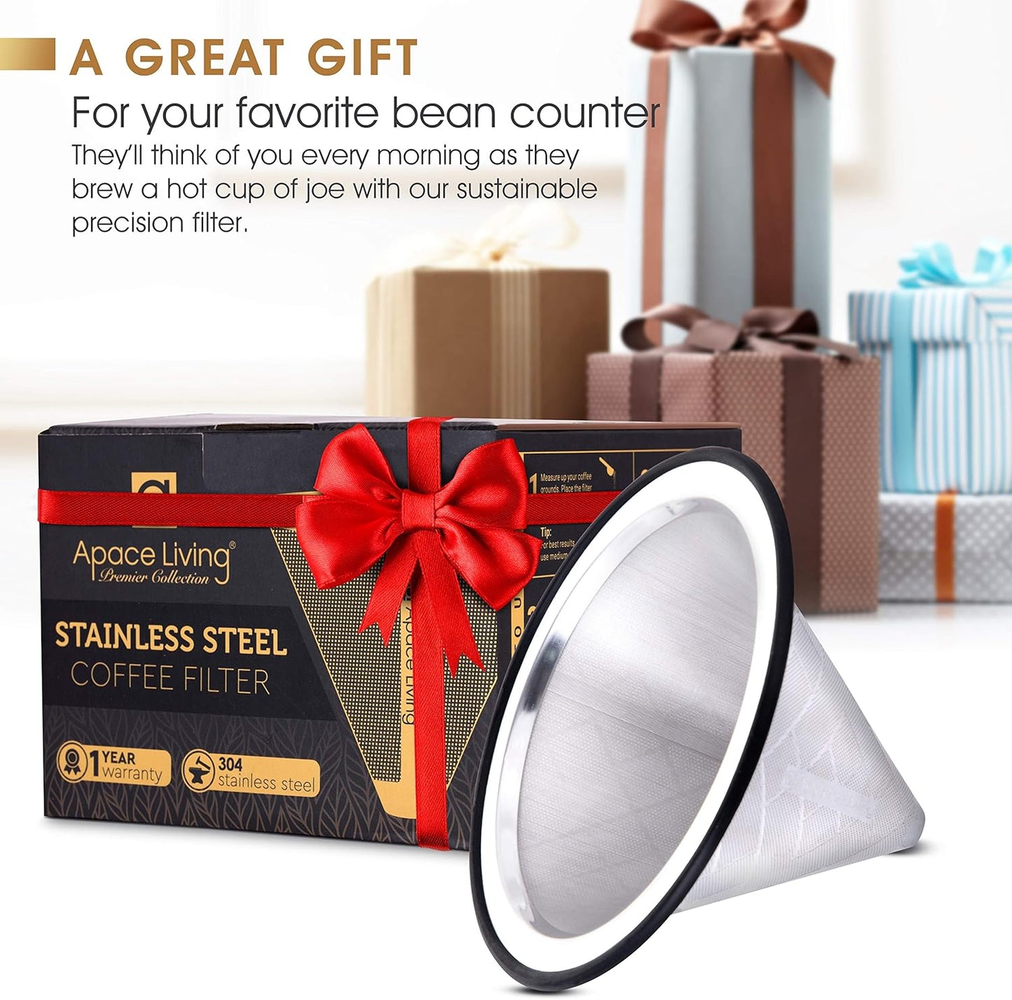 Compatible with Hario V60, Chemex Pour Over Coffee Filter - Wide Metal Base Reusable Stainless Steel Coffee Dripper - Paperless Coffee Filter for Sustainable Brewing