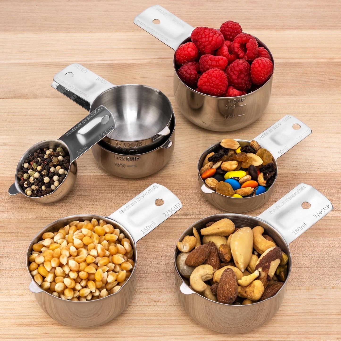 Hudson Essentials Stainless Steel Measuring Cups Set - Stackable Set with Spout