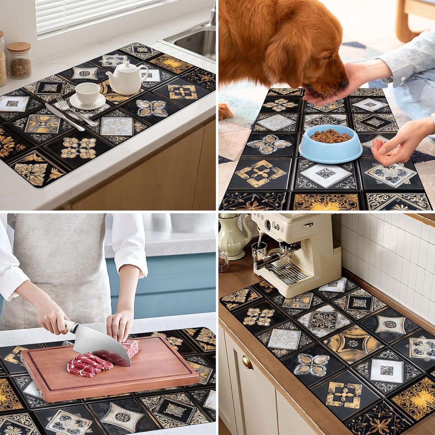 17"x 32" Coffee Bar Mat, Gingham Absorbent Dish Drying Mat Cuttable Hide Stain Draining Table Pad for Kitchen Counter, Coffee Bar Accessories